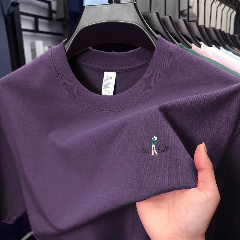 100% Baumwolle Designer-Marken-T-Shirt mit kurzen Ärmeln, modisch, luxuriös, mit Cartoon-Stickerei, Herren-Freizeit-Golf-Sommer-Neuheit, Rundhals-Oberteil