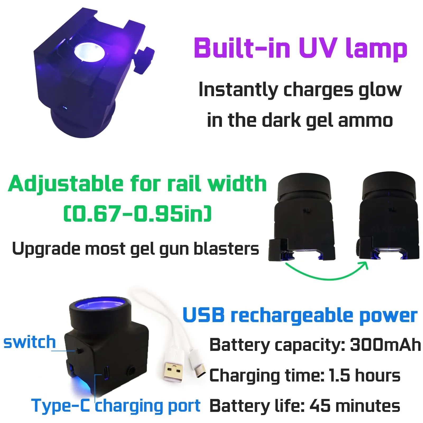 Glow in The Dark UV LED Feedneck to Light Up Gel Ball Gun Ammo Splatter Ball Blaster Night Outdoor Game Light Up Ammo Holder