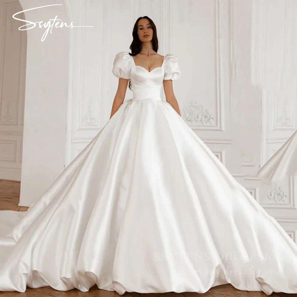 

SSYTENS Princess Wedding Dresses For Women Dubai Arabic Short Puff Sleeves Customized Bridal Gowns Bride Ball Robe De Mariée