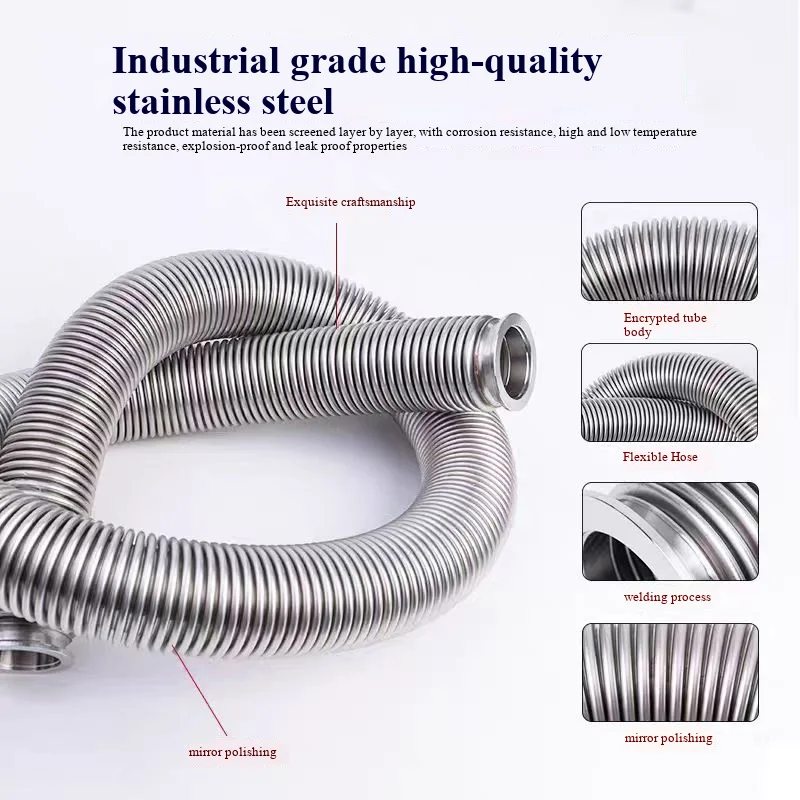 KF16-KF50 Corrugated Rigid Flexible Tube Stainless Steel Vacuum Bellows Hose100mm-1500mm