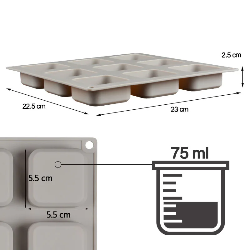 9 Grids Square Silicone Soap Molds Handmade Soap For DIY Soap Making Chocolate Cake Mold Kitchen Dining And Bar Supplies K546