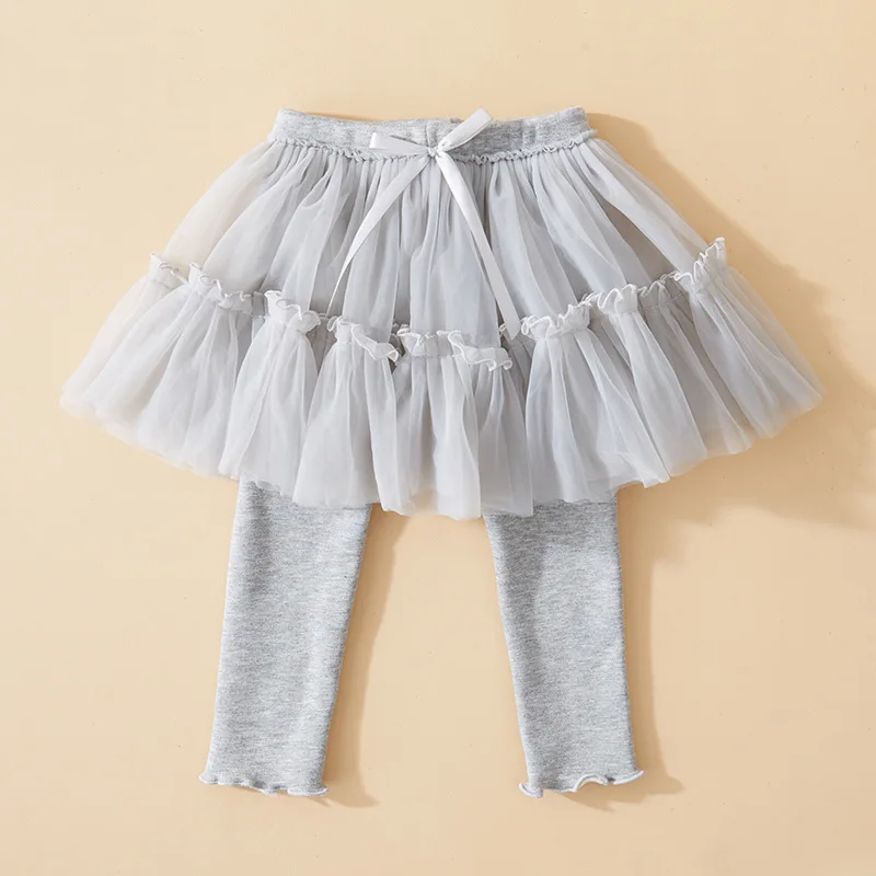 Mesh Skirt Pants Children's Clothing Joker Skirt Pants Girls Fake Two Pieces of Knitted Leggings.