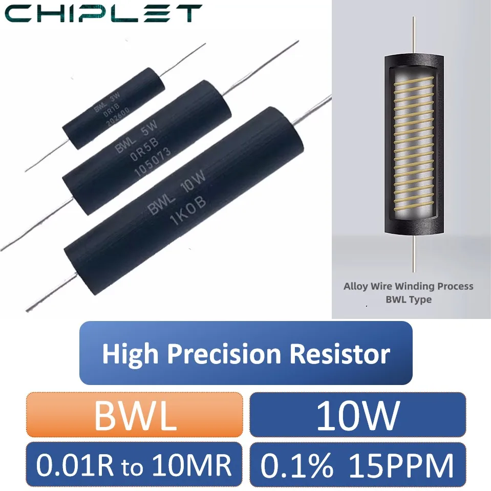 2Pcs 10W EE BWL High Precision Resistor 0.1% Low Temperature Coefficient Drift Sampling Non-inductive 5R 3MR 0.01R to 10MR 15PPM