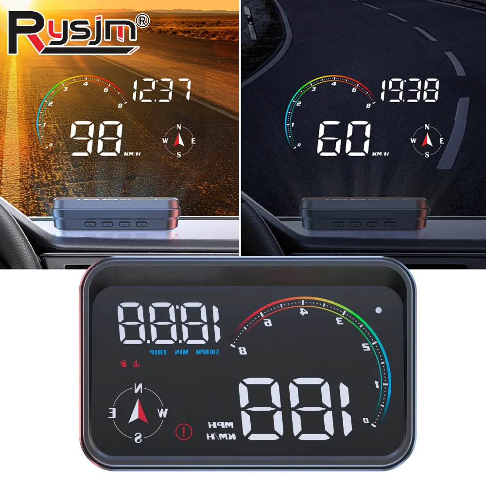 M24 HUD GPS+OBD Dual System Digital Smart Gauge Speedmeter Compass Tachometer Temp Volt Windshield Speed Projector with Alarm