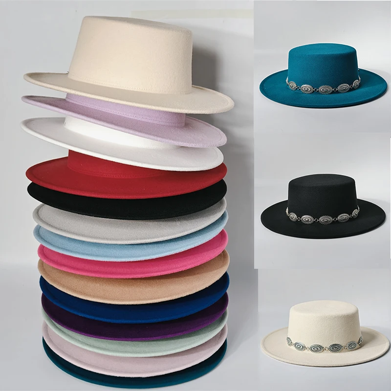 

Классические фетровые церковные шляпы унисекс, британский стиль, топ с широкими полями, шляпа-федора, свадебное платье, плоский верх с широкими полями