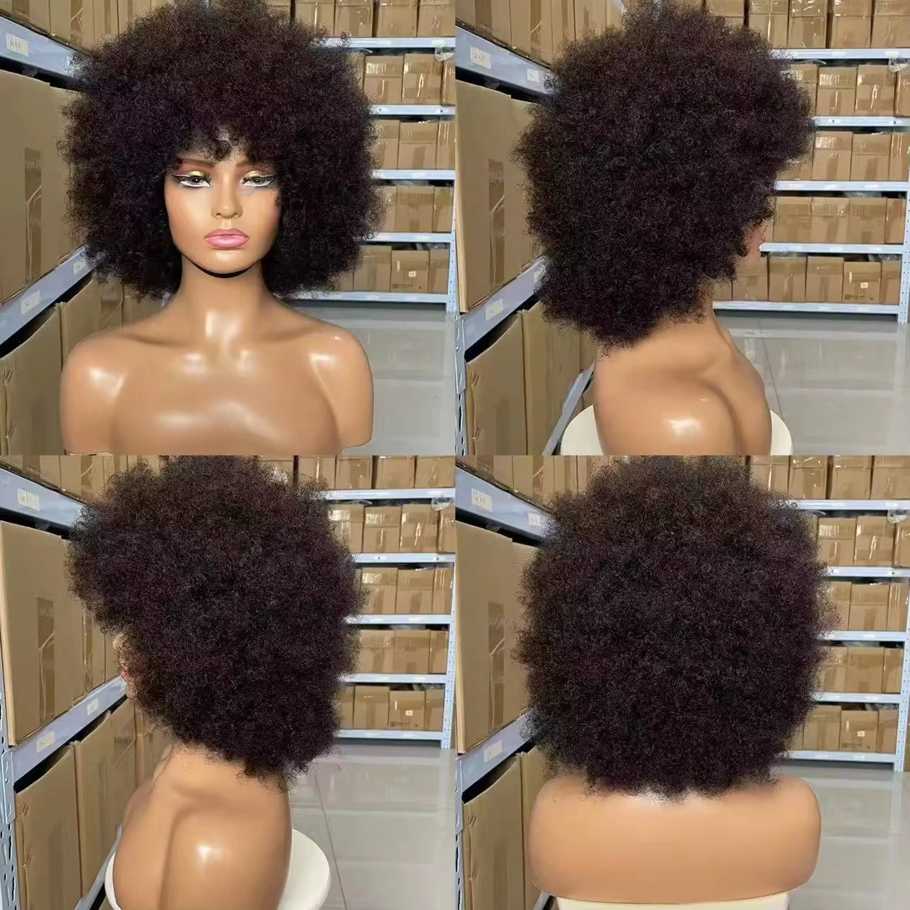 Afro Flauschige Lockige Echthaarperücken 70er Jahre Jerry Curl Perücke Eine Perücke Zwei Stile Kleberlose Perücke Flauschige Federnde Perücke Nass- und Trockenstyling – Detail 3