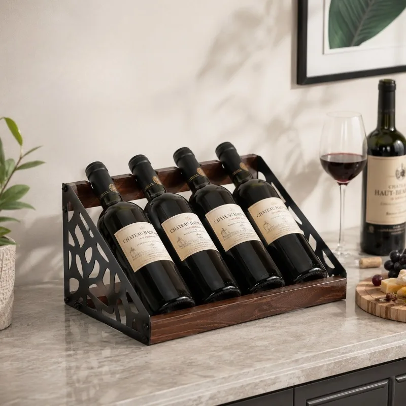 Home Bar Wooden Wine Rack Wine Bottles Holders Retro Hollow Iron Cocktail Shelf Display Whiskey Showcase Stand Bar Accessories