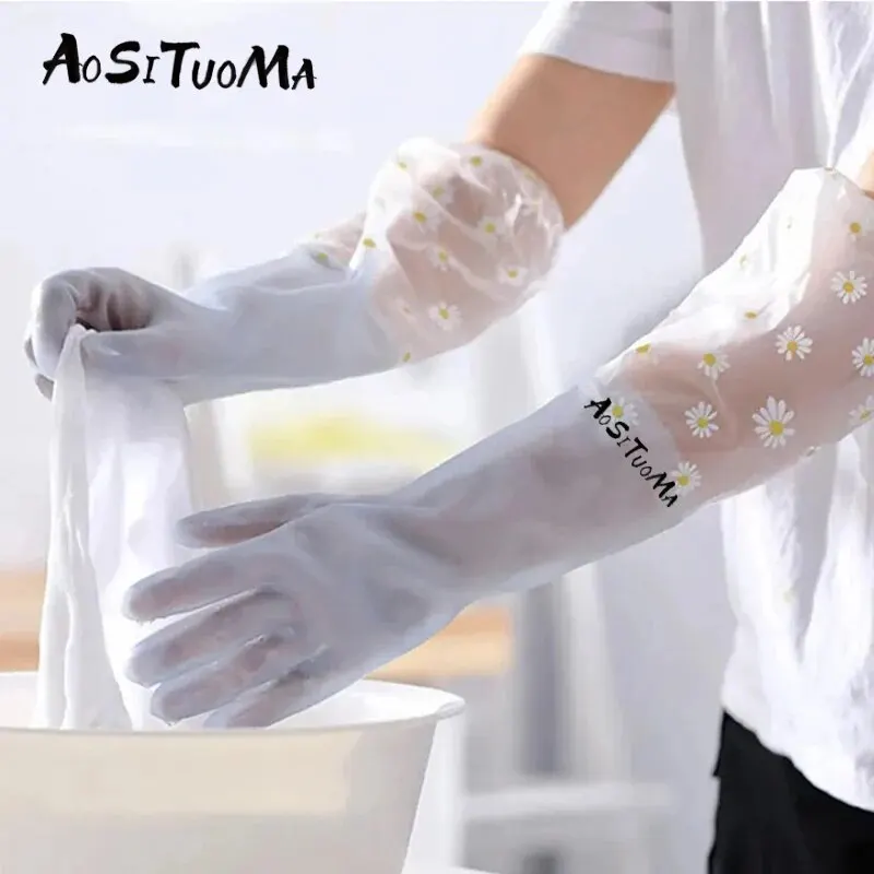 1 Pair Of Thermal Dishwashing Gloves, Thick And Durable, Waterproof Non-slip, Protective, Transparent Blue