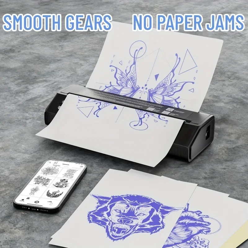 

NARKASY Беспроводной трафаретный принтер для переноса татуировок Беспроводной принтер для татуировок с 10 шт. переводной бумагой для начинающих художников