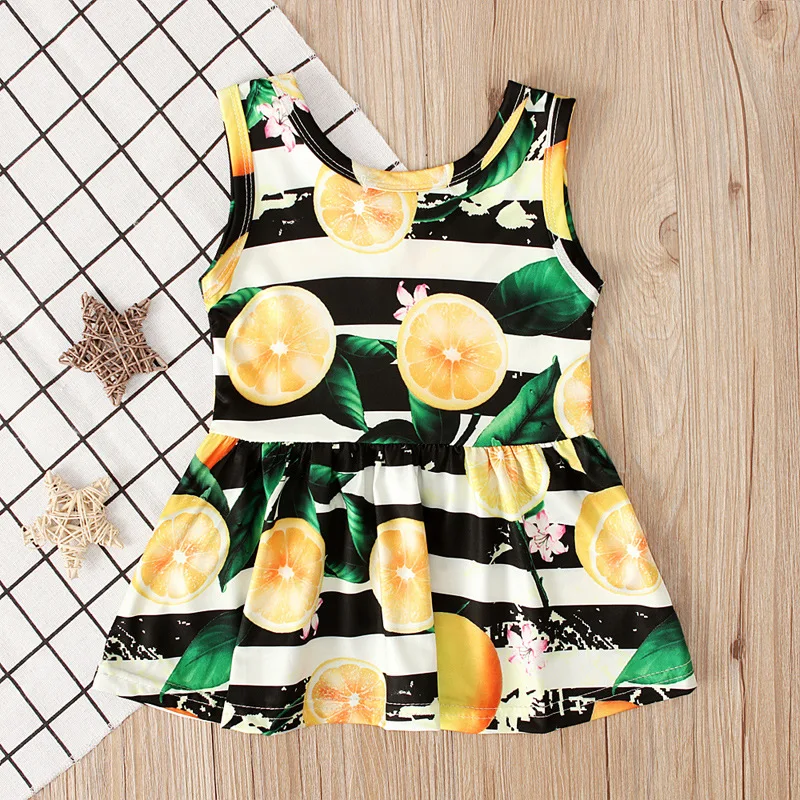Summer Newborn Baby Girl Clothes 0 To 3 Months Fashion Lemon Print Sleeveless Cute Princess Toddler Dress Kids Dresses BC219