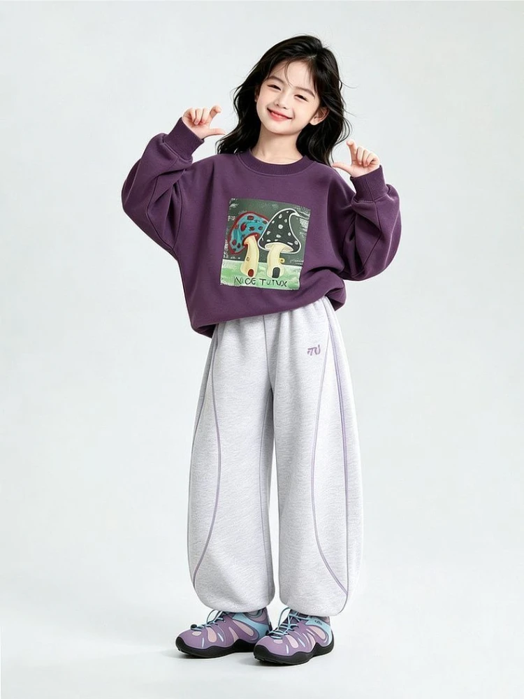 Girls Fleece Lined Sweatpants Autumn Winter Warm Sports Pants Kids Casual Joggers Trousers Children Long Pants