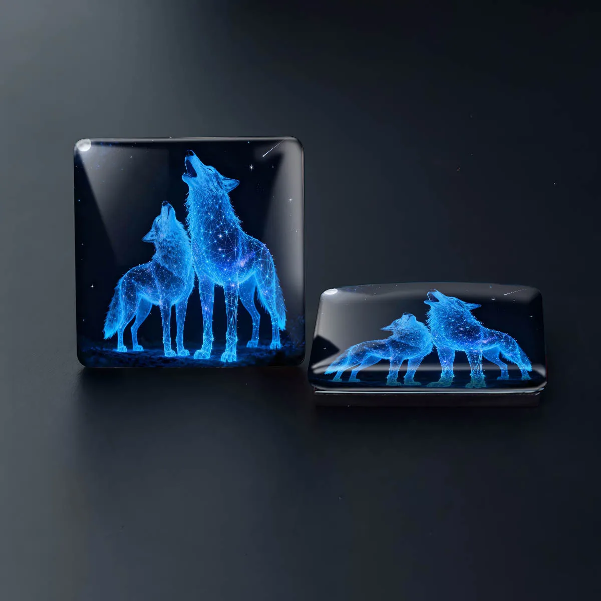 1PC 30MM Square Cyberpunk Style Blue Wolf Glass Refrigerator Sticker Wolf Home Decoration Animal Lovers Gifts Party Gift