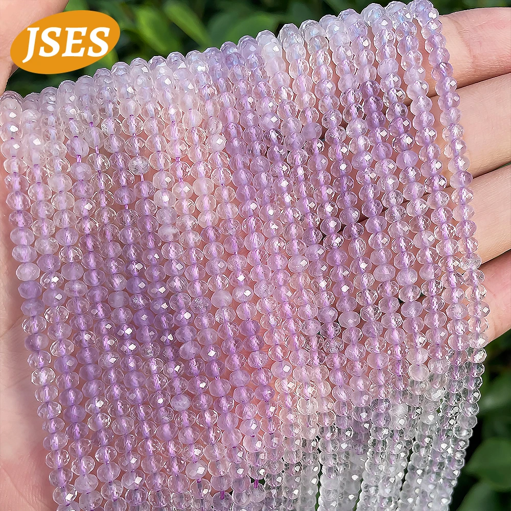 Natural Gradient Lavender Amethyst Faceted Rondelle Loose Stone Beads for Jewelry Making 3*4mm Bracelet Accessories Strand Beads