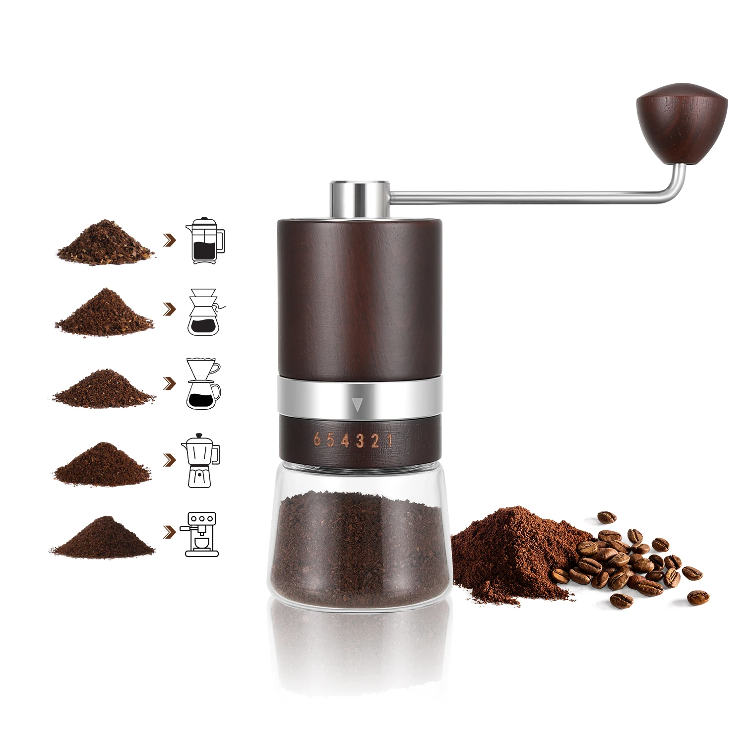 New Arrival Kitchen Gadgets: Wooden Manual Coffee Bean Grinder with Stainless Steel Burr and Adjustable Grind Settings 6