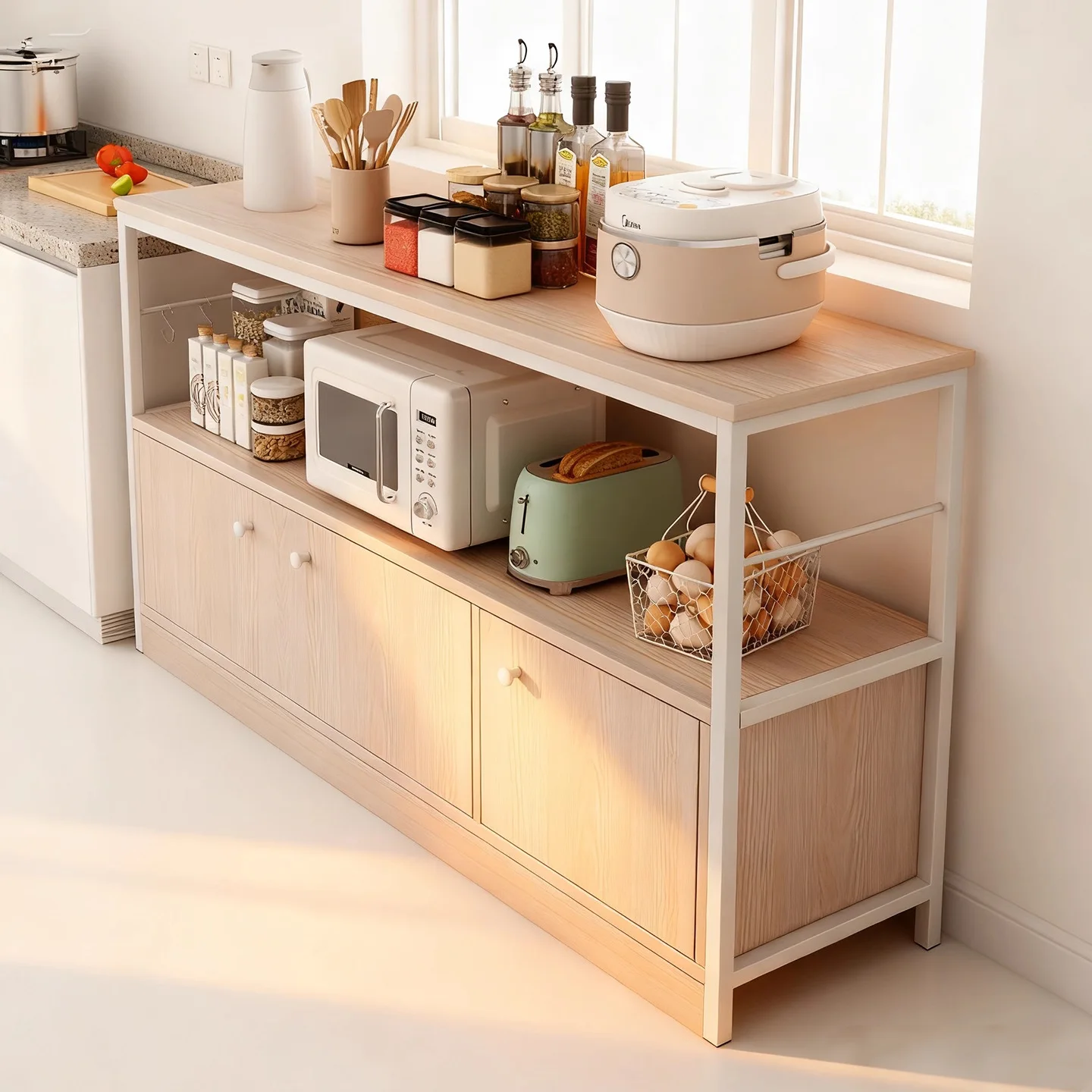 Kitchen Storage Rack Floor-to-ceiling Multi-layer Microwave Oven Oven Cabinet Multifunctional Locker Vegetable Pot Storage Rack