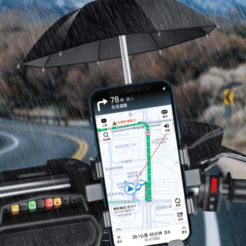 

Motorcycle Phone Mount & Umbrella Rain/Sun Shield Bicycle Outdoor Scooter Phone Clip Handlebar Mount Compatible with IPhone