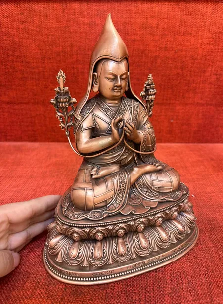 20CM Tibet Tsongkhapa Guru Master Buddha Copper Statue