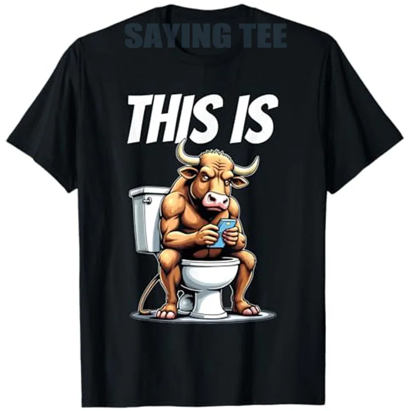 

Bull Is Sitting on A Toilet, and Playing with A Smartphone T-Shirt Humor Funny Sarcastic Joke Saying Tee Y2k Design Streetwear