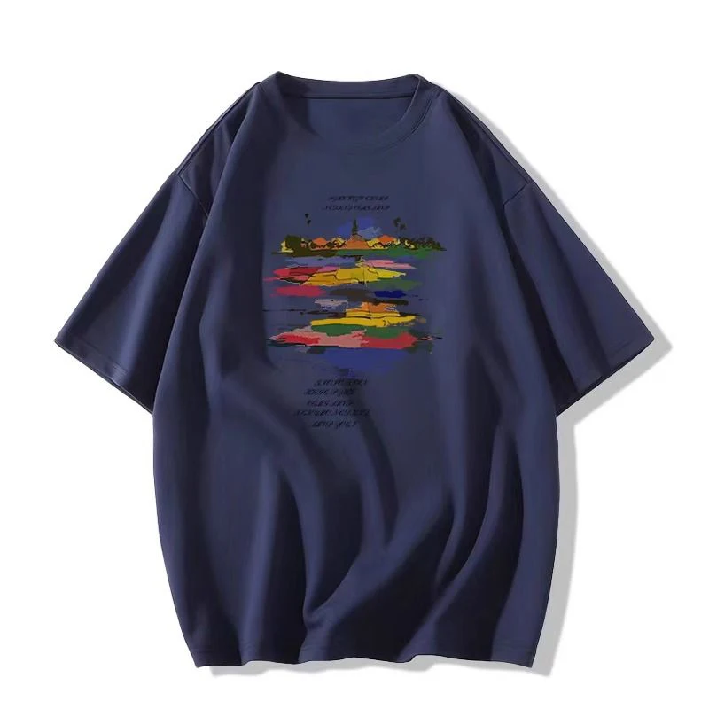 Summer New Cotton American Graffiti Printed Short Sleeve T-shirt Fashion High Street Loose Casual Original Design Women's Top image 6