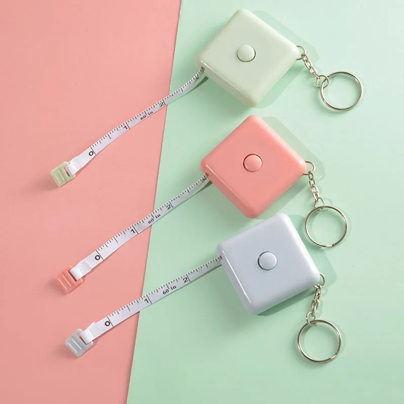 2Pcs Portable Square Retractable Measuring Tape Mini Keychain Soft Ruler Automatic Shrink for Sewing Measurement Household Use