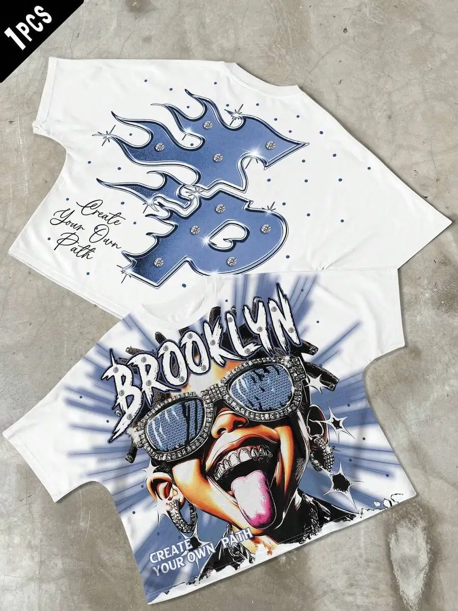 

Men's Oversized Graphic Tee with Flame & Bold Typography Print, Streetwear Style