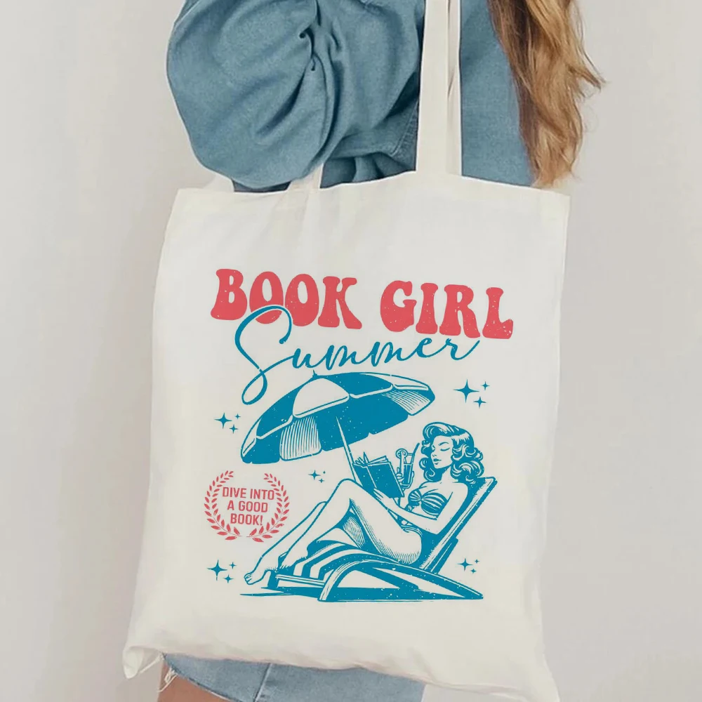 Retro Book Girl Summer Dive Into A Good Book Tote Bag Set Women Shoulder Handbag Cosmetic Bag Capacity Shopping Bag Travel Pouch