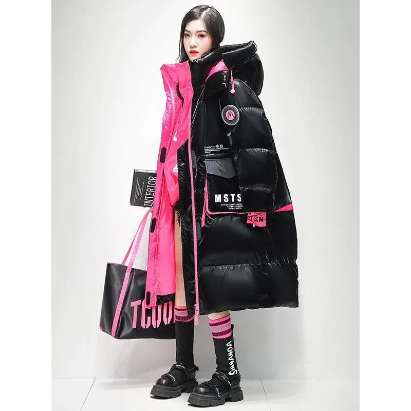Down Jacket Fashion Brand Bright Face Wash Over Knee Long 2025 Winter Atmosphere Thick Color Bread Suit High Quality Clothing