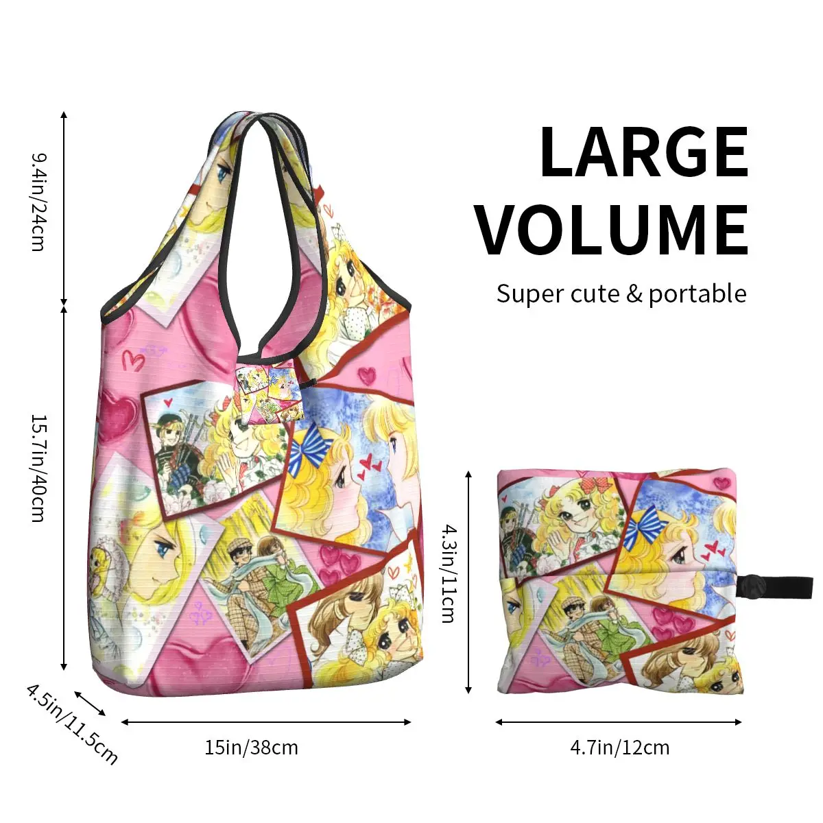 Candy Candy Anime Collage Shopping Bag Reusable Grocery Eco Bags Large Capacity Kawaii Cute Girl Recycling Bags Washable Handbag