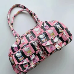 Kawaii Sanrio Hello Kitty New Full Printed Fashion PU Bags Y2k femminile Cartoon Tote Bag Large capacity Cosmetic storage bags