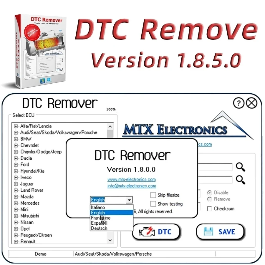 DTC Remover 2021 For KESS KTAG FGTECH OBD2 Software MTX DTC Remover 1.8.5.0 With Keygen+9 Extra ECU Tuning SW Software ECU Fault