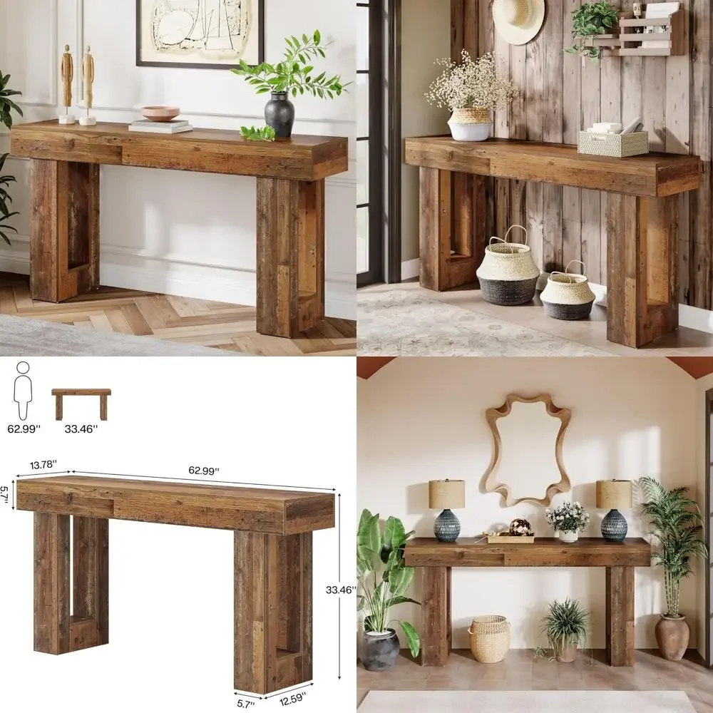 Farmhouse Style 63 Long Wooden Console Table for Sofa Back, Narrow Entryway, Hallway Entrance