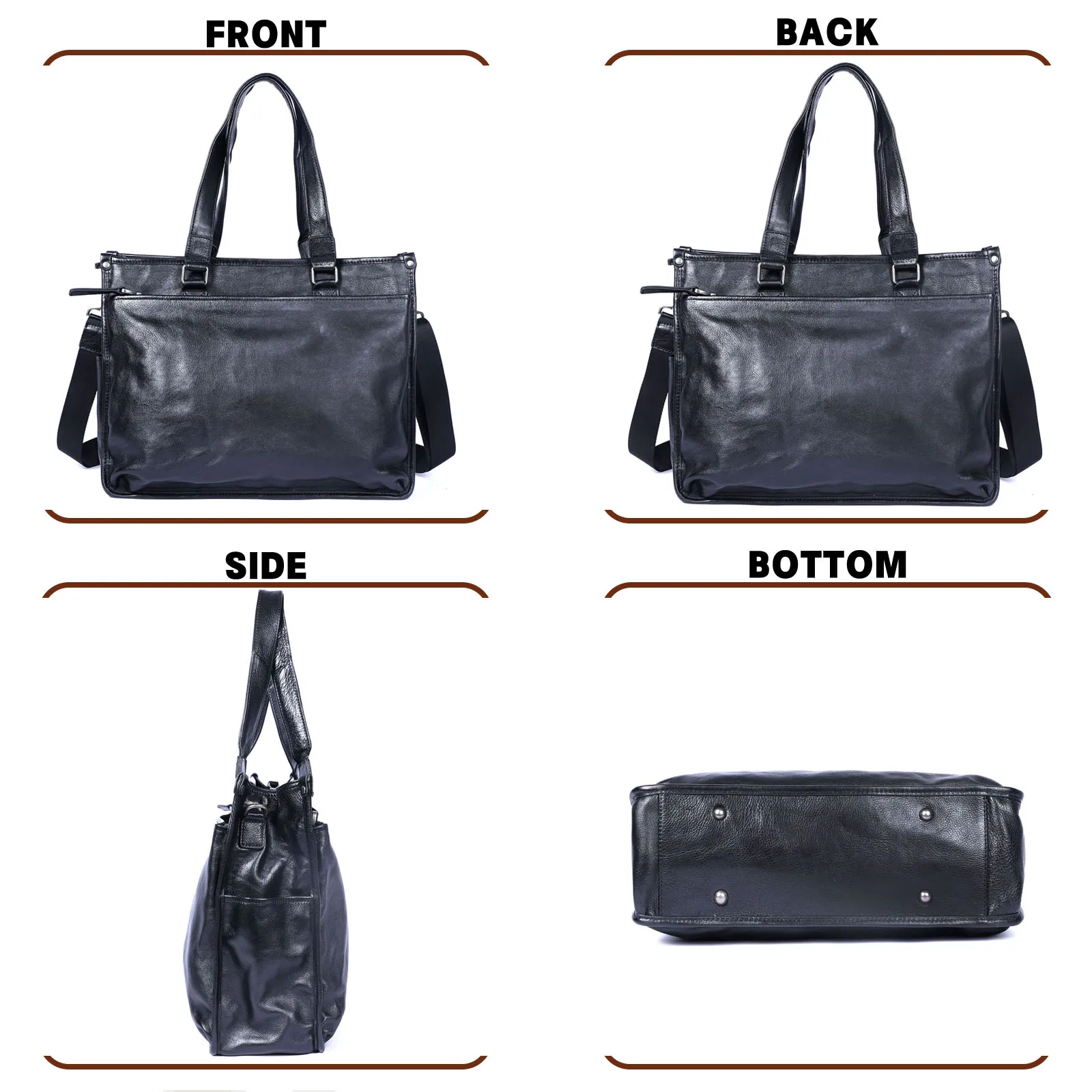 Echte Leder-Aktentasche für Herren, 15-Zoll-Laptop-Tasche, einfache Umhängetasche aus Rindsleder, pflanzlich gegerbtes Leder, modischer Casual-Stil – Detail 6