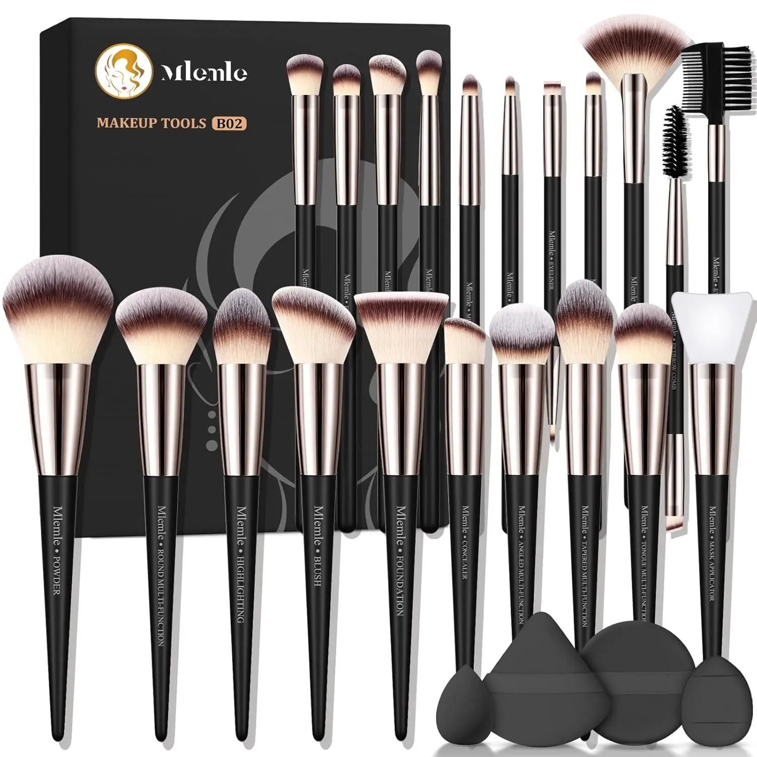 

Makeup Brushes Set, 25 Pcs Professional Makeup Kit with Foundation, Blush & Eyeshadow Brushes, Powder Puff and Sponge