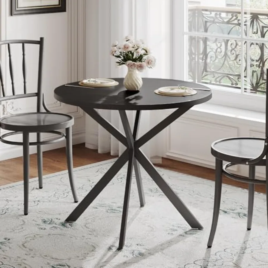 

Round Dg Table for 2, Farmhouse Wood Kitchen Table, Circle Dner Table for Kitchen and Dg Room, Small Space
