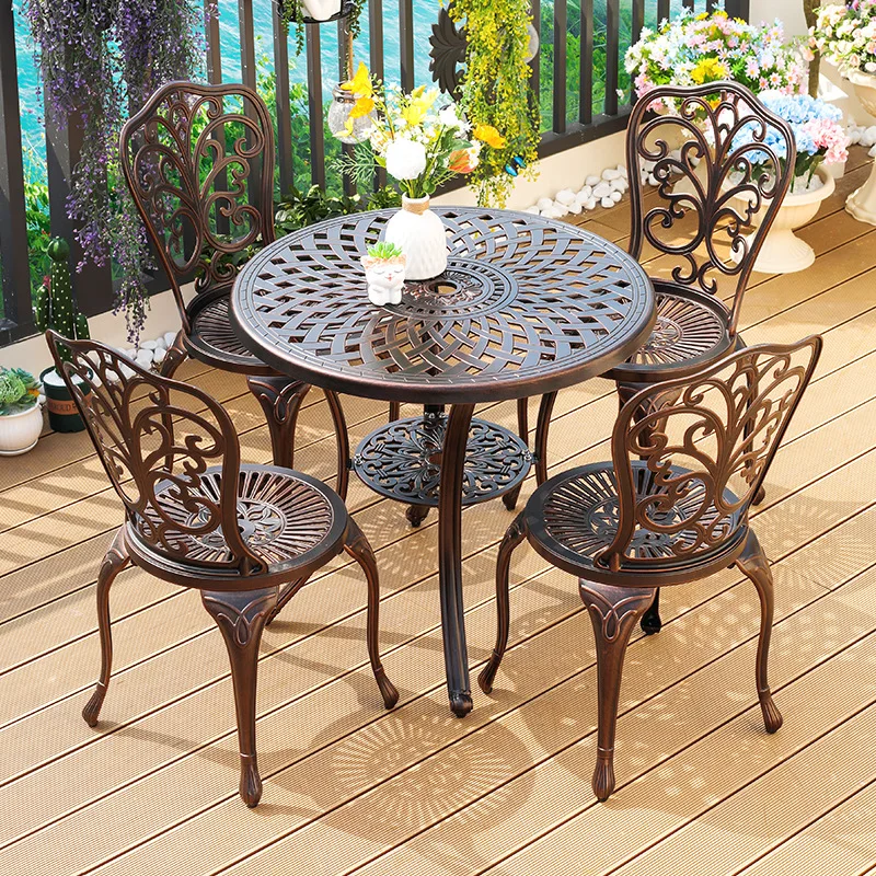

Outdoor table and chair courtyard cast aluminum outdoor garden chair die casting leisure balcony villa round table combination