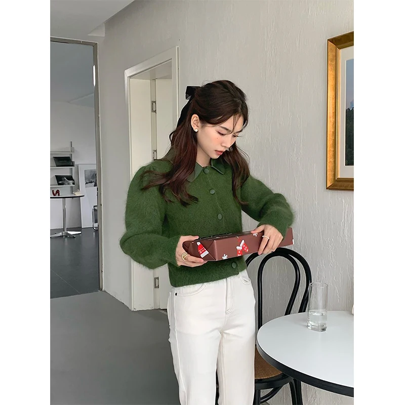 MEXZT Elegant Knitted Cardigans Women Cropped Patchwork Sweater Coat Korean Solid Slim Knitwear Jackets All Match Jumper Outwear