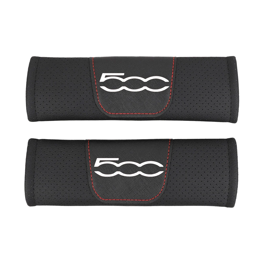 For Fiat 500 2 pcs PU Leather Fashion Car Seat Belt Cover Car Seat belt shoulder Pads