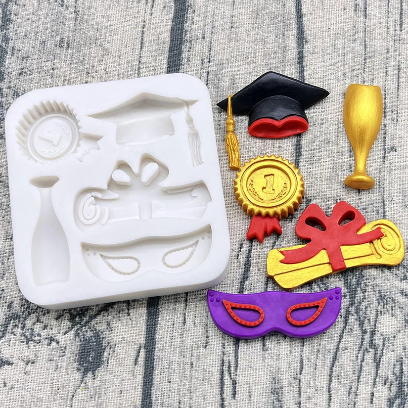Graduation Mortarboard Thesis Trophy Silicone Sugarcraft Mold Chocolate Cupcake Baking Fondant Cake Decorating Tools