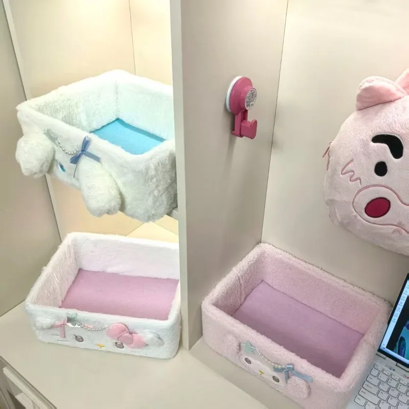 Hello Kitty My Melody Cute Plush Storage Box Desktop Snacks Skin Care Storage Box Stationery Sundries Sorting Storage Basket view 5