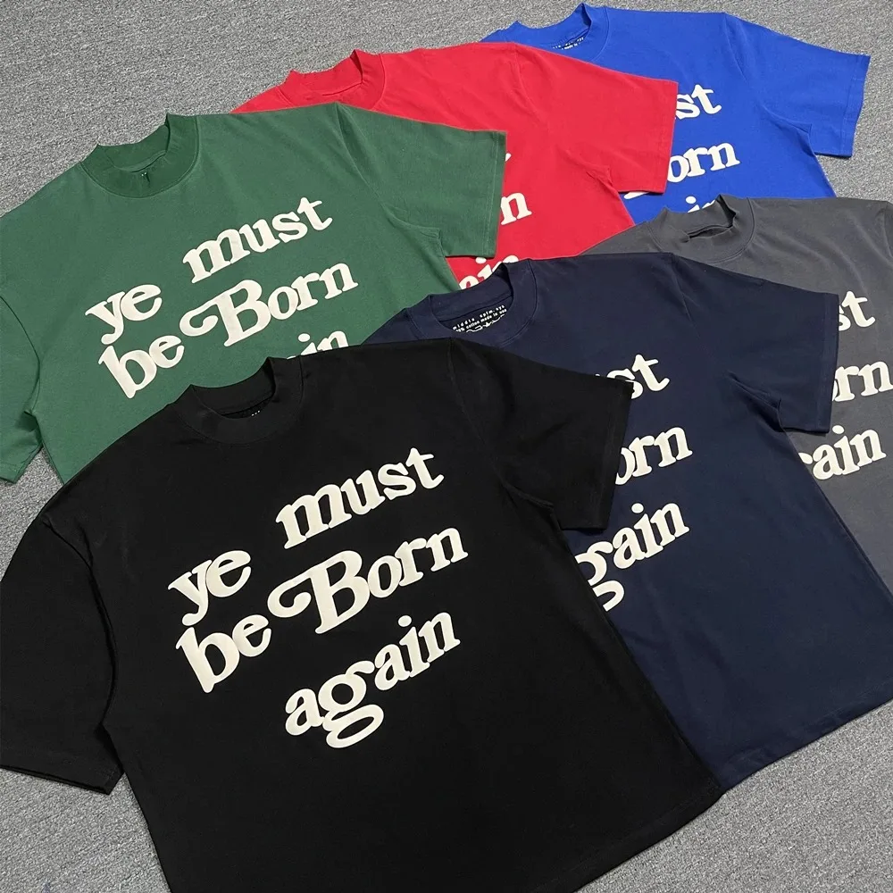 Frog drift Fashion Streetwear CPFM KANYE YE MUST BORN AGAIN Foam printing Summer Oversized Loose Tee Tops t shirt for Men