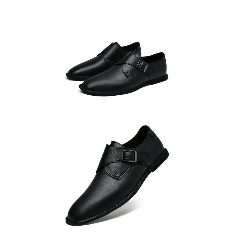 British Buckle Men'S Daily Commuting Business Formal Leather Shoes Classic Color Matching Soft Leather Pointed Derby Shoes