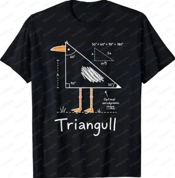 Triangull Triangle Seagull Bird Pun Funny Math Teacher T Shirt Short-sleeved Round-neck  Fashionable and Fun Clothing