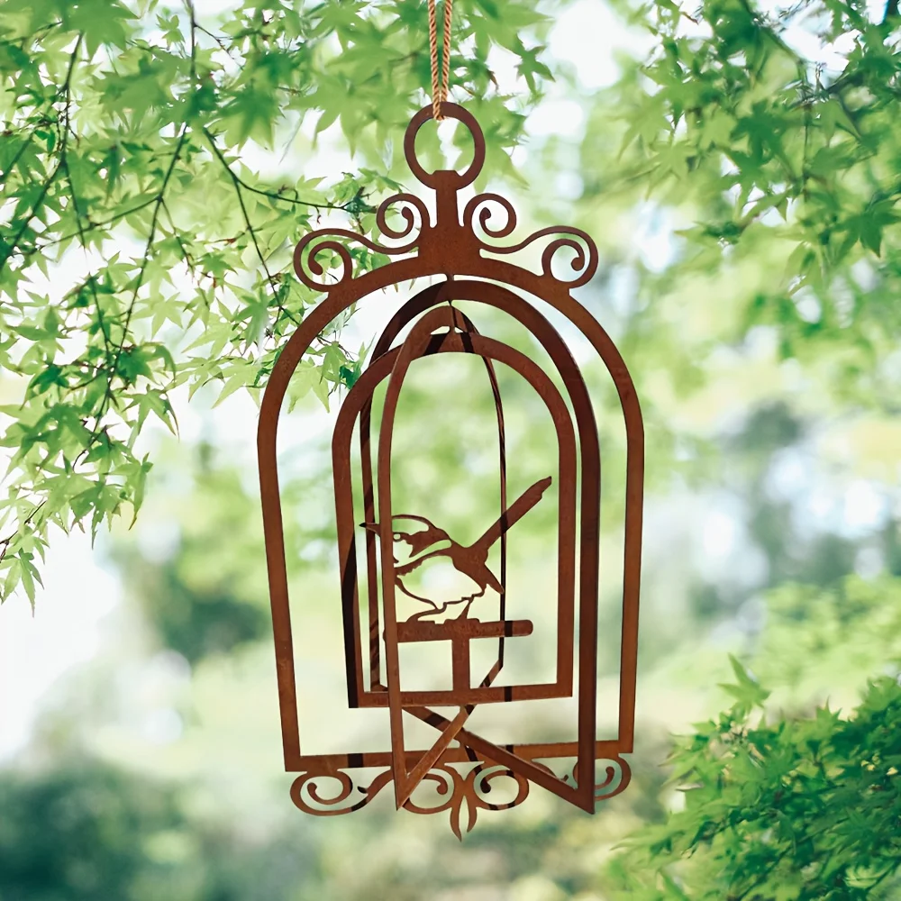 1pc Vintage Birdcage Wall Decor - Naturally Rusted Cast iron Sculpture with Open Window Design, Antique Farmhouse Decoration