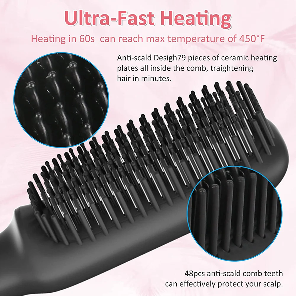 Hair Straightener Brush Comb Electric Hair Brushes Hot Comb Straightener For Hair Anti-scalding Ceramic Beard Straightener Brush view 3