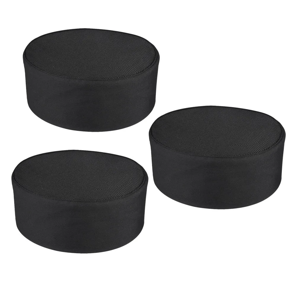 3pcs Black Chef Hat Breathable Mesh Kitchen Cap Unisex Durable Adjustable One Size Fits Most Cooks Bakers Catering Schools Chef