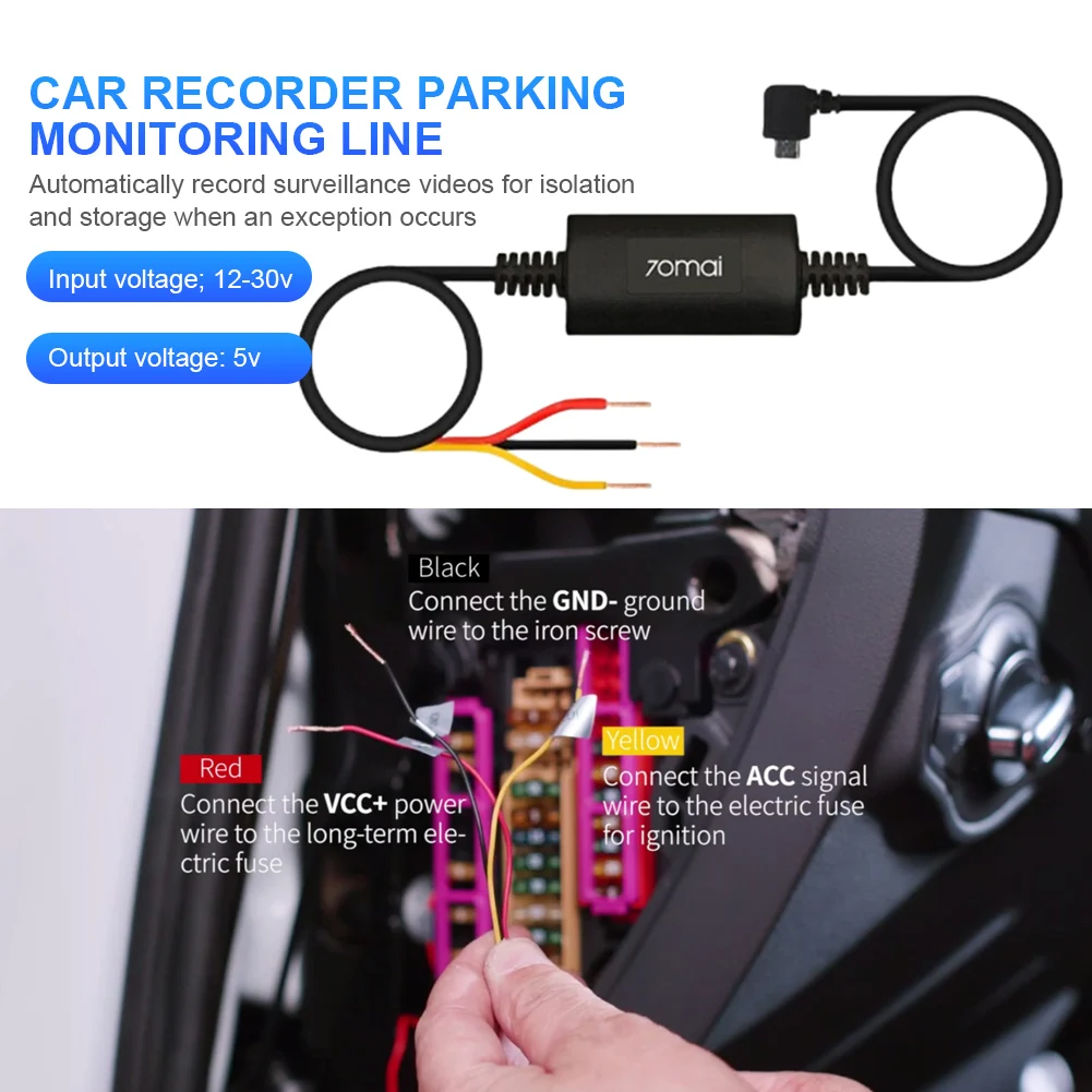 

70mai Parking Surveillance Cable 12V-30V Intelligent Parking Monitor for 70mai Dash Dam 4K A800S for 70mai Dash Dam A400 M300