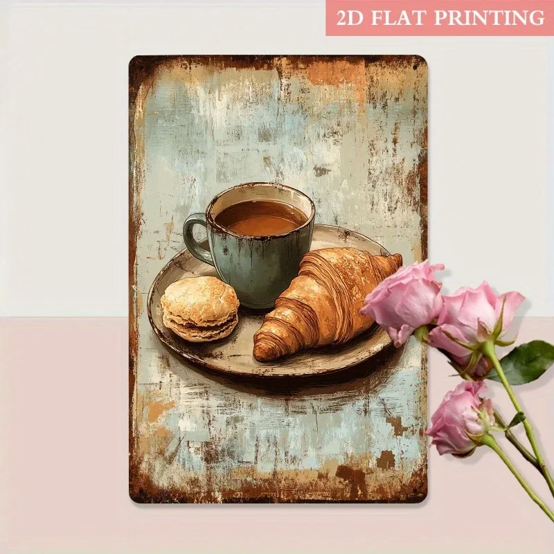 Vintage Paris Cafe Metal Wall Art – Rustic Coffee Tin Sign for Kitchen, Studio or Coffee Shop, 8x12 Inch Plaque