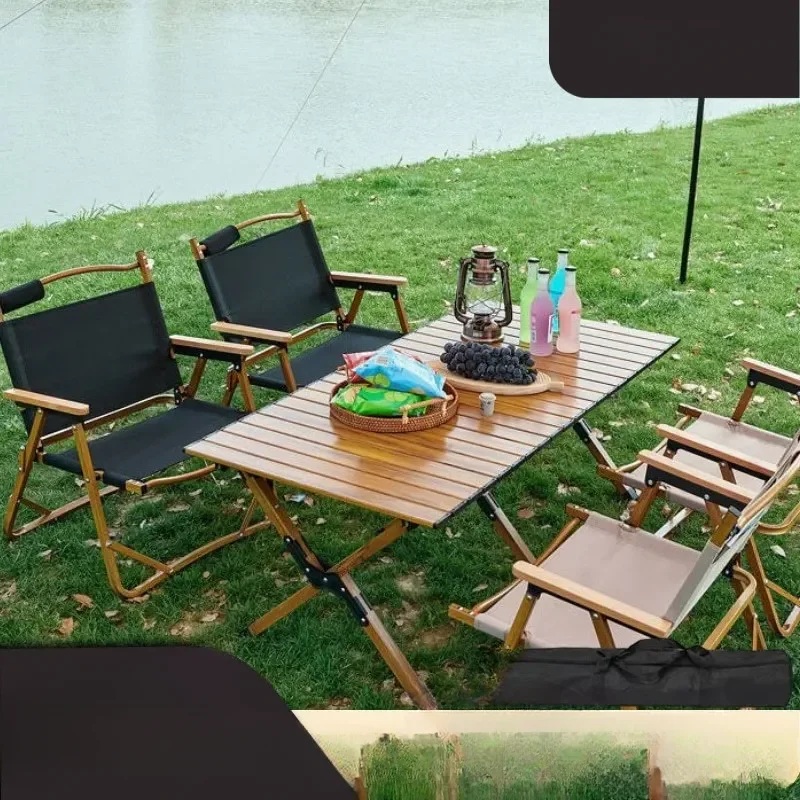 Outdoor Folding Table Carbon Steel  and Chair Set Camping Picnic Portable Stall and Chair Nigh Table