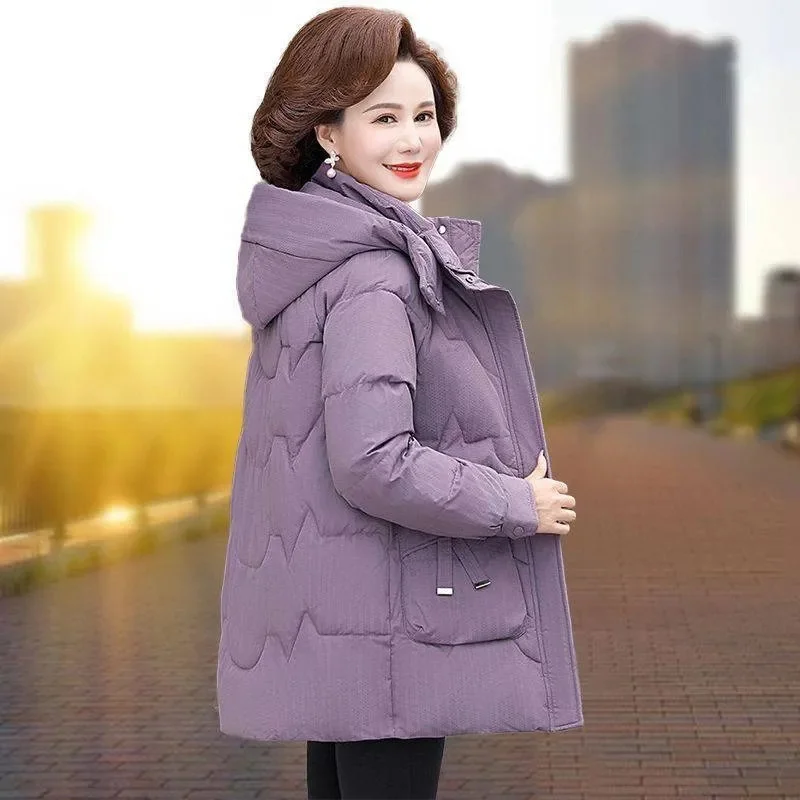 

2024New Winter Down Cotton-Padded Coat Women Mother Warm Cotton Padded Jackets Lady Hooded Down Coats Thicken Outwear Female Top