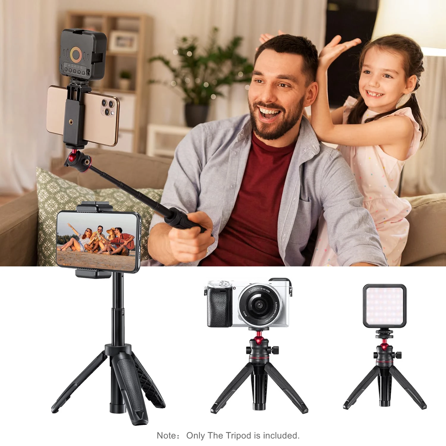 Mini Extendable Desktop Tripod Handle Grip Stand With Flexible Ballhead 1/4 Inch Screw Extend Mount for Phone Selfie Vlog Camera